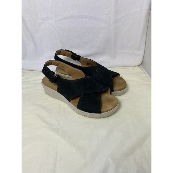 CLARKS UN KARELY HALL Black NUBUCK Sandals Size 9 - Picture 1 of 8